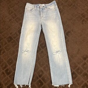 Flying Monkey Light Wash Distressed Cropped Jeans